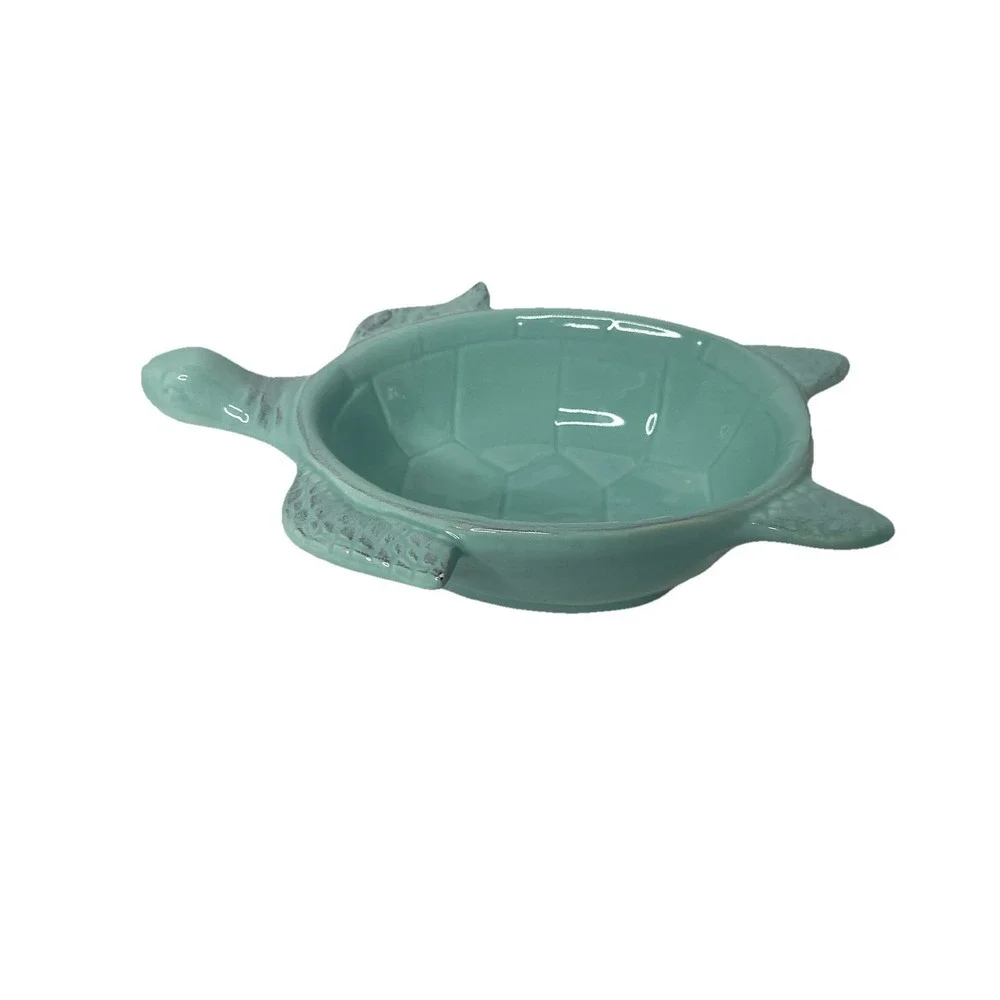 Turquiose Ceramic‎ Turtle Soap Dish 7 x 6 x 2 inch Beach Decor, New W Sm Defect